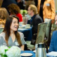 Student talking with a donor at Scholarship Dinner 2019
